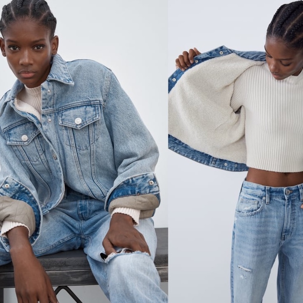 NWT ZARA DENIM  JACKET WITH FAUX SHEARLING